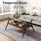Table basse en verre, table d'appoint centrale moderne rectangulaire avec plateau en verre trempé et pieds en métal, montage facile, pour salon et bureau à domicile