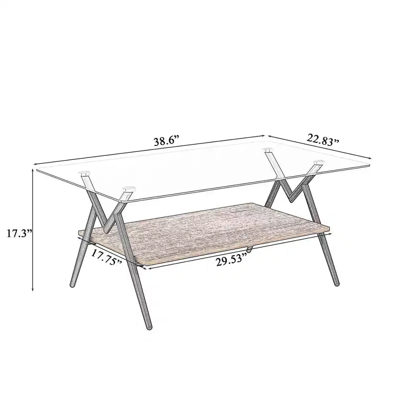 Table basse en verre, table d'appoint centrale moderne rectangulaire avec plateau en verre trempé et pieds en métal, montage facile, pour salon et bureau à domicile