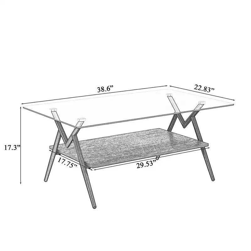 Table basse en verre, table d'appoint centrale moderne rectangulaire avec plateau en verre trempé et pieds en métal, montage facile, pour salon et bureau à domicile