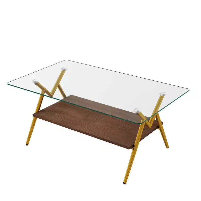 Table basse en verre, table d'appoint centrale moderne rectangulaire avec plateau en verre trempé et pieds en métal, montage facile, pour salon et bureau à domicile