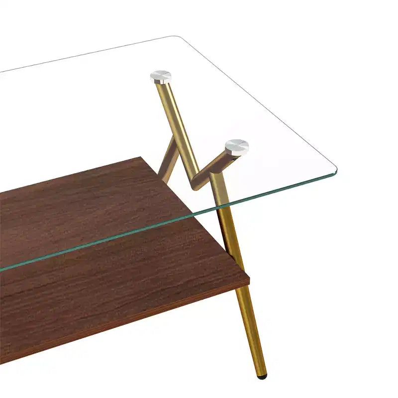 Table basse en verre, table d'appoint centrale moderne rectangulaire avec plateau en verre trempé et pieds en métal, montage facile, pour salon et bureau à domicile