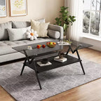 Table basse en verre, table d'appoint centrale moderne rectangulaire avec plateau en verre trempé et pieds en métal, montage facile, pour salon et bureau à domicile