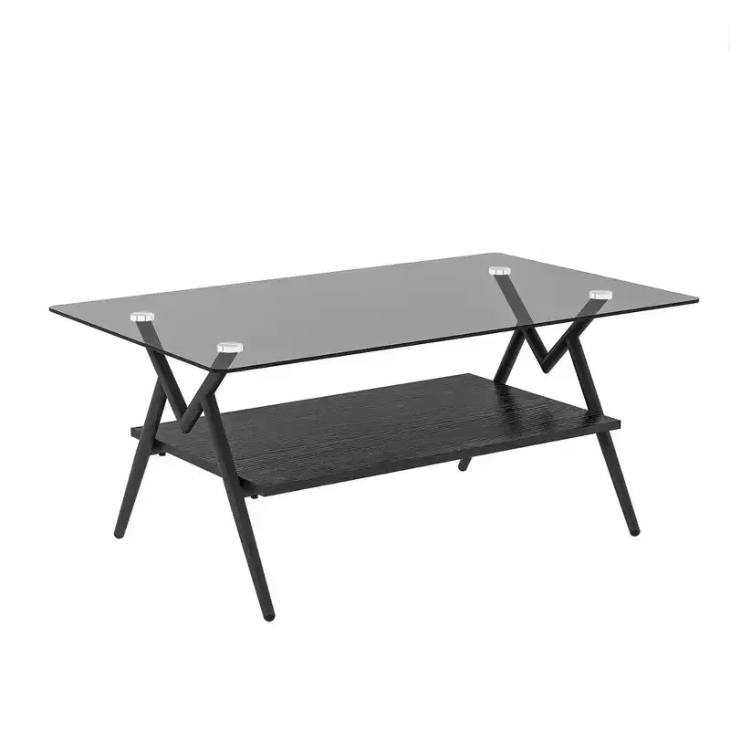 Table basse en verre, table d'appoint centrale moderne rectangulaire avec plateau en verre trempé et pieds en métal, montage facile, pour salon et bureau à domicile