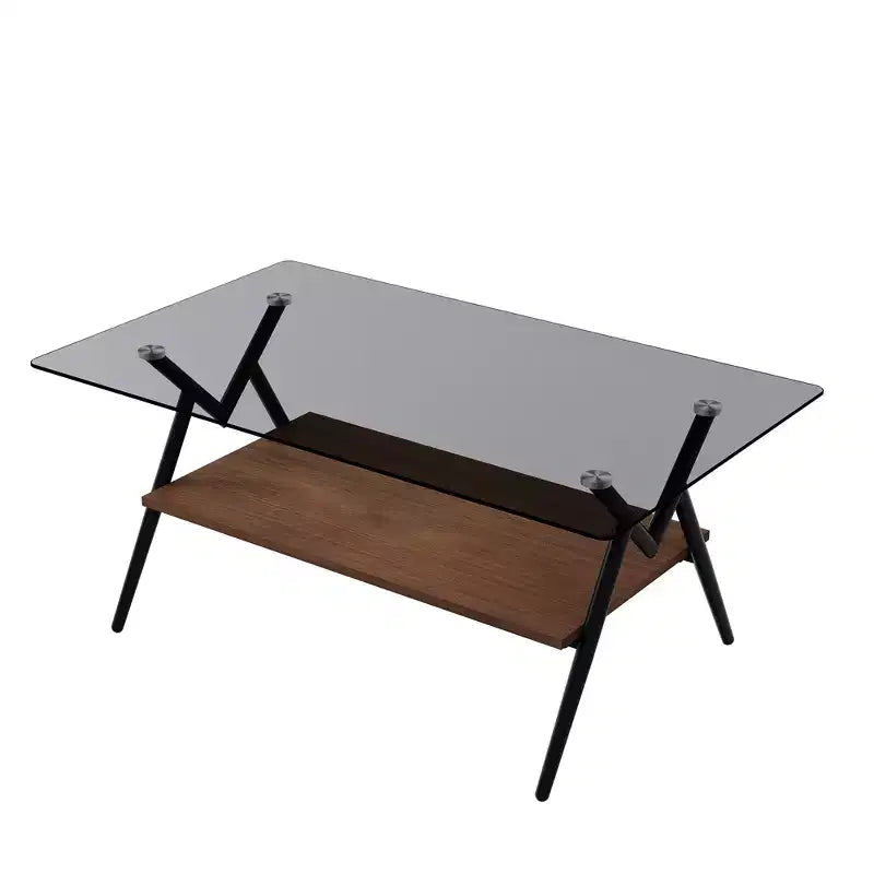 Table basse en verre, table d'appoint centrale moderne rectangulaire avec plateau en verre trempé et pieds en métal, montage facile, pour salon et bureau à domicile