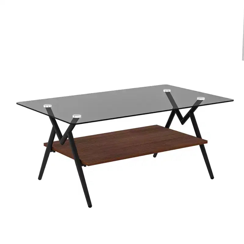 Table basse en verre, table d'appoint centrale moderne rectangulaire avec plateau en verre trempé et pieds en métal, montage facile, pour salon et bureau à domicile