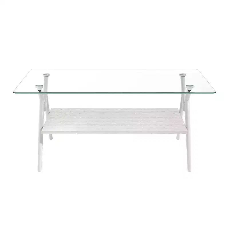 Table basse en verre, table d'appoint centrale moderne rectangulaire avec plateau en verre trempé et pieds en métal, montage facile, pour salon et bureau à domicile