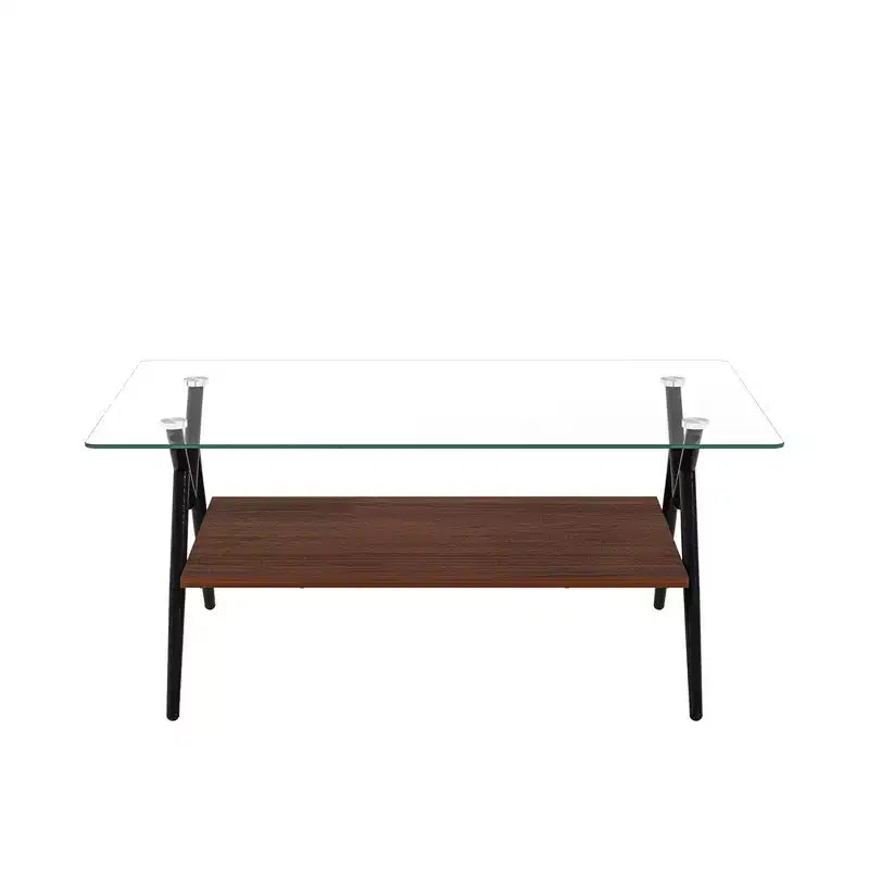 Table basse en verre, table d'appoint centrale moderne rectangulaire avec plateau en verre trempé et pieds en métal, montage facile, pour salon et bureau à domicile