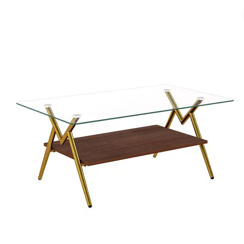 Table basse en verre, table d'appoint centrale moderne rectangulaire avec plateau en verre trempé et pieds en métal, montage facile, pour salon et bureau à domicile