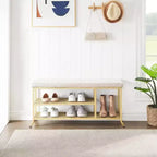 Shoe Bench,3-Tier Shoe Rack for Entrance,Shoe Storage Rack with Soft Seat,with Metal Frame,Suitable for Living Room Hallway Gold