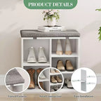 Banc de rangement pour chaussures avec coussin, meuble à chaussures avec 20 casiers, banc de rangement avec 3 étagères réglables pour salon et couloir