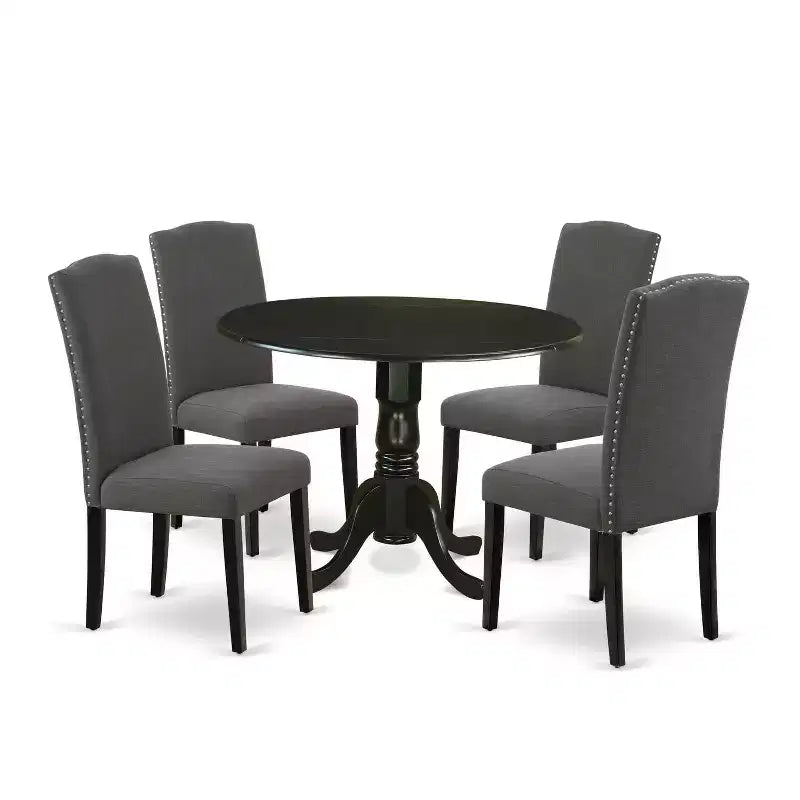 Ensemble de salle à manger HomeStock rond à rallonges avec 4 chaises Parson noir