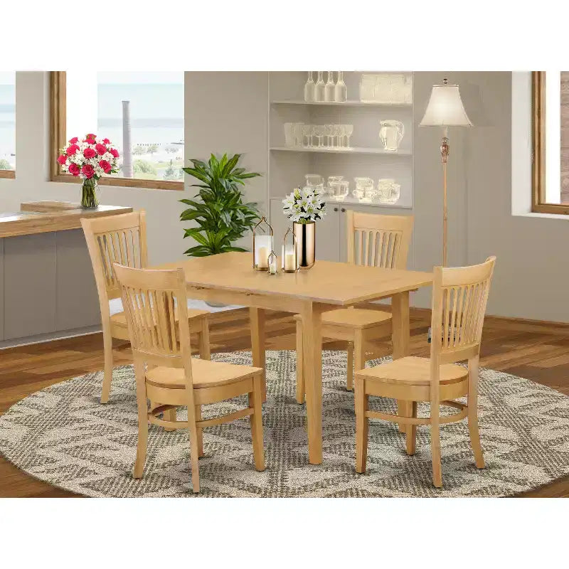 HomeStock Ensemble de meubles de salle à manger 5 pièces comprenant une table de cuisine ronde avec rallonge et 4 chaises de salle à manger, 107x107 cm
