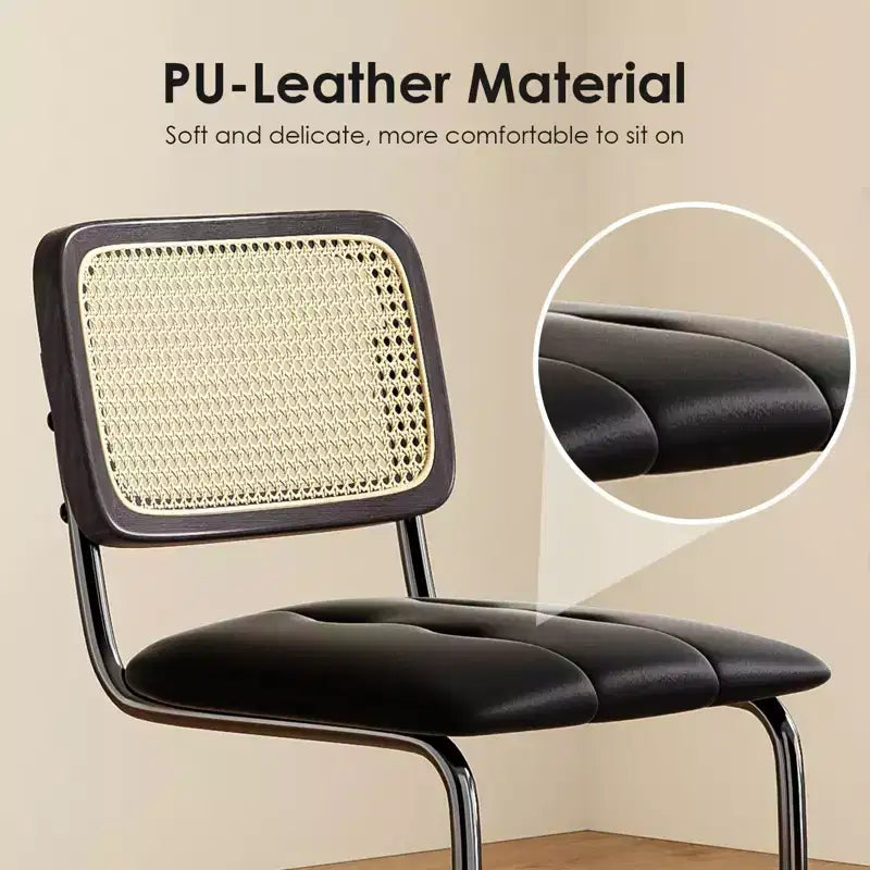 PexFix Lot de 2 tabourets de bar à hauteur de comptoir, en cuir PU rembourré, avec dossier en rotin, hauteur 61 cm, sans accoudoirs, pour îlot de cuisine, Noir
