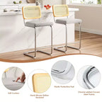 PexFix Lot de 2 tabourets de bar hauteur comptoir, tabourets de bar en velours rembourrés avec dossier en rotin, tabourets de 66 cm de hauteur, chaises de bar sans accoudoirs pour îlot de cuisine, gris