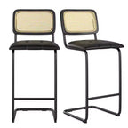 PexFix Lot de 2 tabourets de bar hauteur comptoir en cuir PU rembourré avec dossier en rotin, tabourets de 76 cm sans accoudoirs pour îlot de cuisine Noir