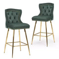 PexFix 2Pcs Bar Stools Velvet Counter Height Bar Stools with Metal Legs Button Tufted and Nailheads Trim Wing-Back Bar Chairs Green