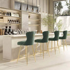 PexFix Lot de 2 tabourets de bar en velours, hauteur comptoir, pieds en métal, dossier à oreilles capitonné avec boutons et clous décoratifs, couleur verte