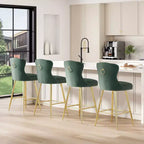 PexFix Lot de 2 tabourets de bar en velours, hauteur comptoir, pieds en métal, dossier à oreilles capitonné avec boutons et clous décoratifs, couleur verte