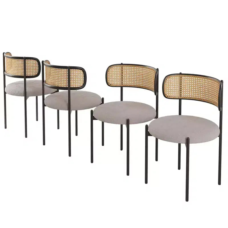 PexFix Lot de 4 chaises de salle à manger modernes rembourrées avec dossier en rotin, chaises d'appoint de cuisine avec pieds en métal, gris clair
