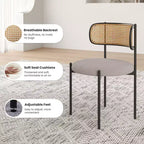 PexFix Lot de 4 chaises de salle à manger modernes rembourrées avec dossier en rotin, chaises d'appoint de cuisine avec pieds en métal, gris clair