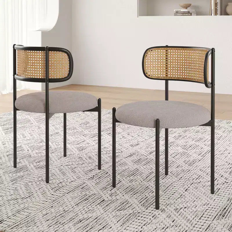 PexFix Lot de 4 chaises de salle à manger modernes rembourrées avec dossier en rotin, chaises d'appoint de cuisine avec pieds en métal, gris clair