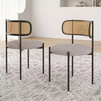 PexFix Lot de 4 chaises de salle à manger modernes rembourrées avec dossier en rotin, chaises d'appoint de cuisine avec pieds en métal, gris clair
