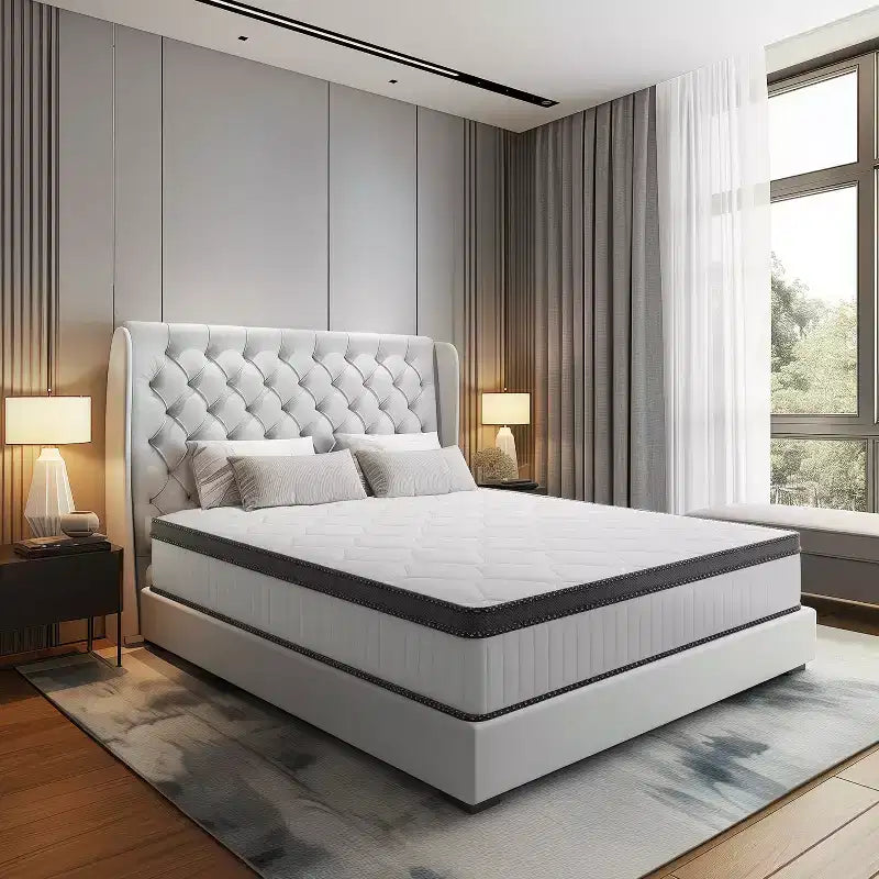 Matelas Hybride Swedrea, Mousse à Mémoire de Forme Respirante Refroidissante (Fermeté Moyenne), en Boîte, Blanc