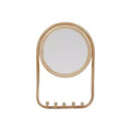 Storied Home Round Rattan Framed Wall Mirror with 5 Hooks, Natural