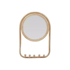 Storied Home Round Rattan Framed Wall Mirror with 5 Hooks, Natural