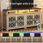 Meuble TV de ferme GustoWave 70.9, meuble de divertissement avec porte vitrée et lumières LED pour salon, chambre à coucher