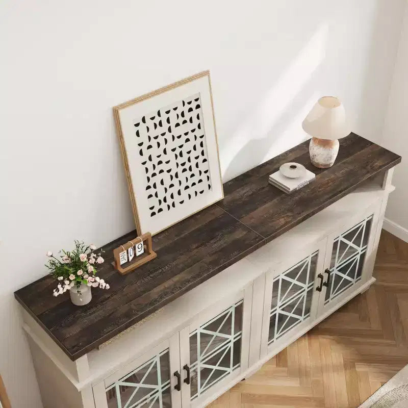 Meuble TV de ferme GustoWave 70.9, meuble de divertissement avec porte vitrée et lumières LED pour salon, chambre à coucher