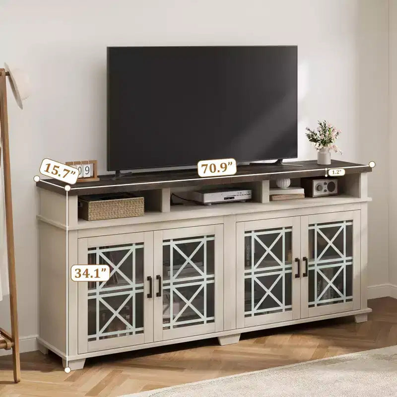 Meuble TV de ferme GustoWave 70.9, meuble de divertissement avec porte vitrée et lumières LED pour salon, chambre à coucher