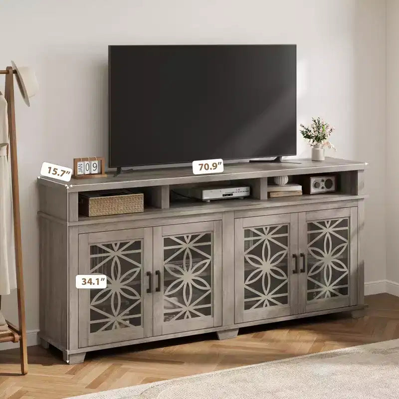 Meuble TV de ferme GustoWave 70.9, meuble de divertissement avec porte vitrée et lumières LED pour salon, chambre à coucher