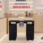 Karlhome Table de manucure noire pour technicien en ongles avec collecteur de poussière, coussin de poignet, armoire de rangement et tiroirs