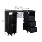 Karlhome Table de manucure noire pour technicien en ongles avec collecteur de poussière, coussin de poignet, armoire de rangement et tiroirs