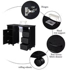 Karlhome Table de manucure noire pour technicien en ongles avec collecteur de poussière, coussin de poignet, armoire de rangement et tiroirs