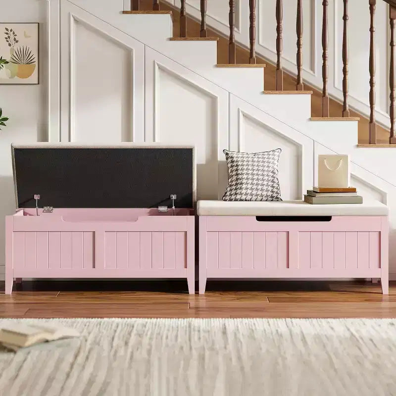 39.4 Banc de rangement en rotin pour entrée avec coussin d'assise, coffre de rangement, banc à chaussures, coffre de rangement pour entrée, salon, chambre à coucher