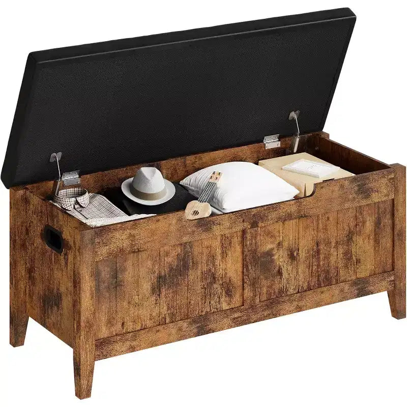 39.4 Banc de rangement en rotin pour entrée avec coussin d'assise, coffre de rangement, banc à chaussures, coffre de rangement pour entrée, salon, chambre à coucher