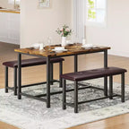 Ensemble table de salle à manger CuisinSmart avec 2 bancs, ensemble table de salle à manger pour 4 personnes avec 2 bancs rembourrés en PU, ensemble table de salle à manger rectangulaire