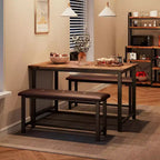 Ensemble table de salle à manger CuisinSmart avec 2 bancs, ensemble table de salle à manger pour 4 personnes avec 2 bancs rembourrés en PU, ensemble table de salle à manger rectangulaire