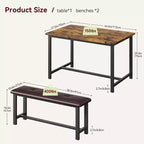 Ensemble table de salle à manger CuisinSmart avec 2 bancs, ensemble table de salle à manger pour 4 personnes avec 2 bancs rembourrés en PU, ensemble table de salle à manger rectangulaire