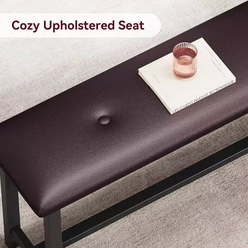 Ensemble table de salle à manger CuisinSmart avec 2 bancs, ensemble table de salle à manger pour 4 personnes avec 2 bancs rembourrés en PU, ensemble table de salle à manger rectangulaire