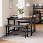 Ensemble table de salle à manger CuisinSmart avec 2 bancs, ensemble table de salle à manger pour 4 personnes avec 2 bancs rembourrés en PU, ensemble table de salle à manger rectangulaire