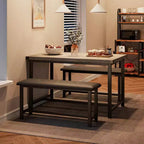 Ensemble table de salle à manger CuisinSmart avec 2 bancs, ensemble table de salle à manger pour 4 personnes avec 2 bancs rembourrés en PU, ensemble table de salle à manger rectangulaire