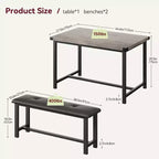 Ensemble table de salle à manger CuisinSmart avec 2 bancs, ensemble table de salle à manger pour 4 personnes avec 2 bancs rembourrés en PU, ensemble table de salle à manger rectangulaire