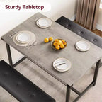 Ensemble table de salle à manger CuisinSmart avec 2 bancs, ensemble table de salle à manger pour 4 personnes avec 2 bancs rembourrés en PU, ensemble table de salle à manger rectangulaire
