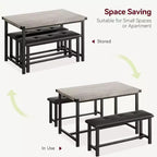 Ensemble table de salle à manger CuisinSmart avec 2 bancs, ensemble table de salle à manger pour 4 personnes avec 2 bancs rembourrés en PU, ensemble table de salle à manger rectangulaire