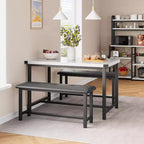 Ensemble table de salle à manger CuisinSmart avec 2 bancs, ensemble table de salle à manger pour 4 personnes avec 2 bancs rembourrés en PU, ensemble table de salle à manger rectangulaire