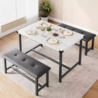 Ensemble table de salle à manger CuisinSmart avec 2 bancs, ensemble table de salle à manger pour 4 personnes avec 2 bancs rembourrés en PU, ensemble table de salle à manger rectangulaire