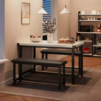 Ensemble table de salle à manger CuisinSmart avec 2 bancs, ensemble table de salle à manger pour 4 personnes avec 2 bancs rembourrés en PU, ensemble table de salle à manger rectangulaire